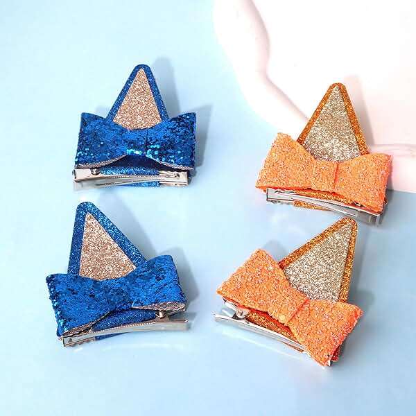 Dog Ears Hair Clips for Girls & Women - 2 Pairs Sequin Bow Hair Clips - Halloween Ears - Blue Birthday Party Decorations - Image 7