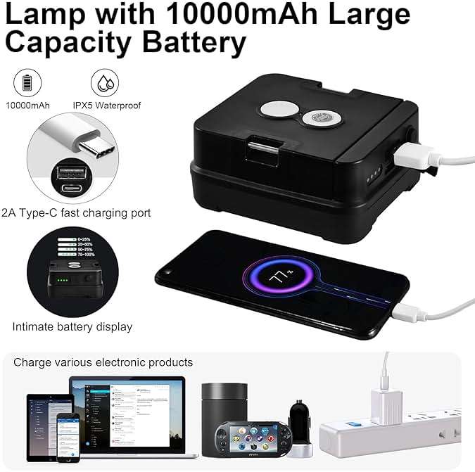 FOOBRO Rechargeable Camping Light LED luminaires 10000mAh 6000LM Cob Light 2400&4000&6500K Portable Cob Light - Image 6