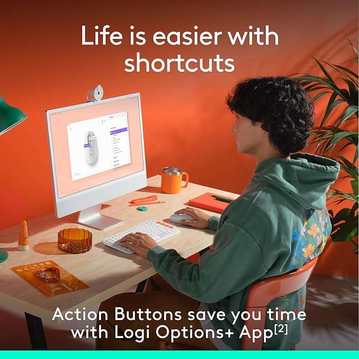 Logitech POP Mouse, Compact and Portable Wireless Bluetooth Mouse with Programmable Buttons and Quiet Clicks, Easy-Switch Between up to 3 Devices, Laptop, Tablet, PC - Off-White - Image 4