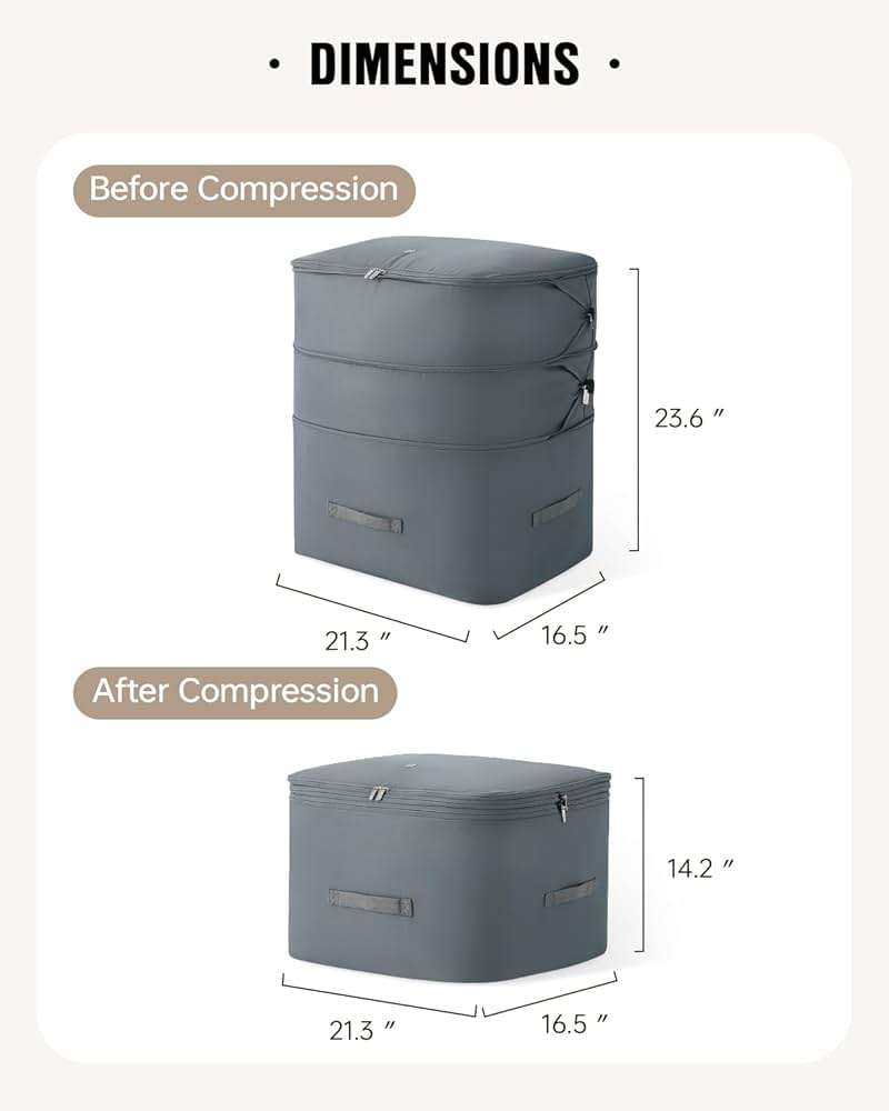 Eachy 3-Pack Comforter Storage Bag Blanket Storage Bags, 136L Compression Storage Bags for Blanket Comforter, Ultra Space Saving Self Compression Organizer - Image 2
