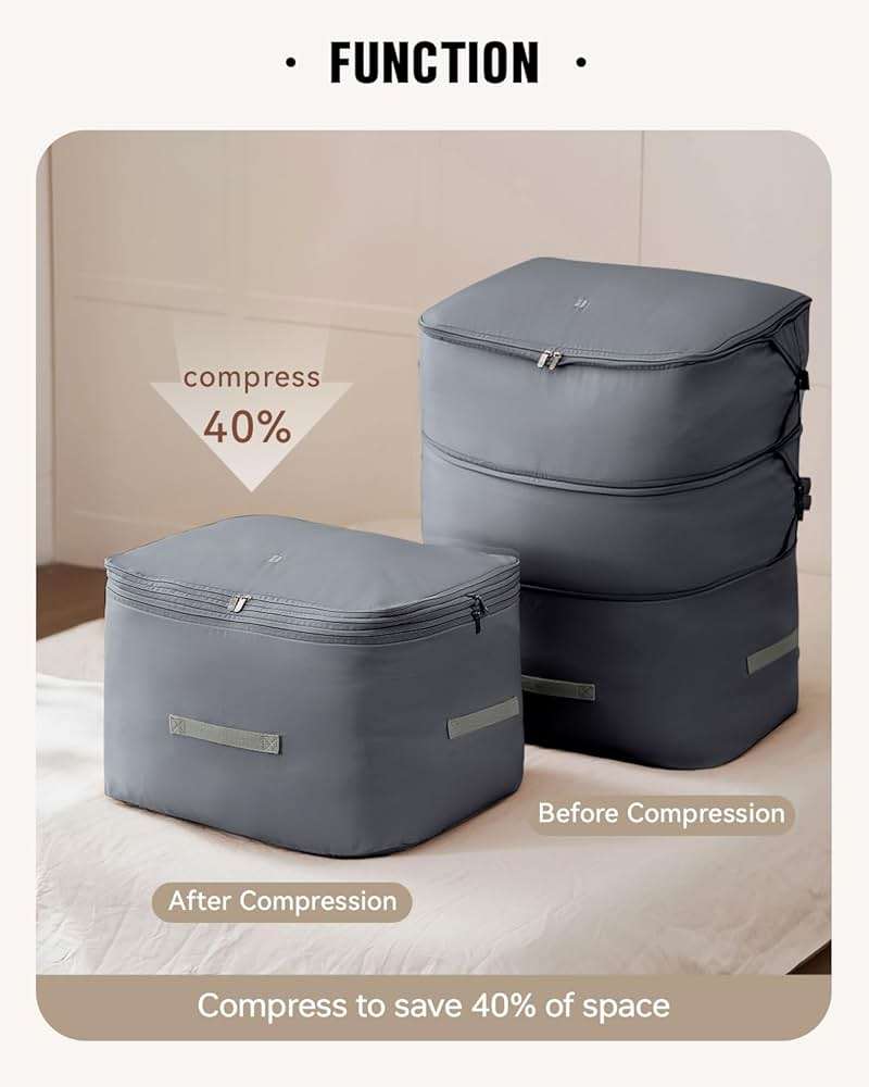 Eachy 3-Pack Comforter Storage Bag Blanket Storage Bags, 136L Compression Storage Bags for Blanket Comforter, Ultra Space Saving Self Compression Organizer - Image 3