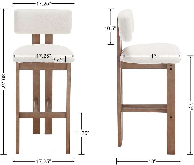 DUOMAY Modern Bar Stools Set of 2, 30'' Counter Height Bar Stools with Back & Solid Wood Legs, Modern Wood Barstools with Sherpa Upholstered Seat for Kitchen Island Homebar, White - Image 2