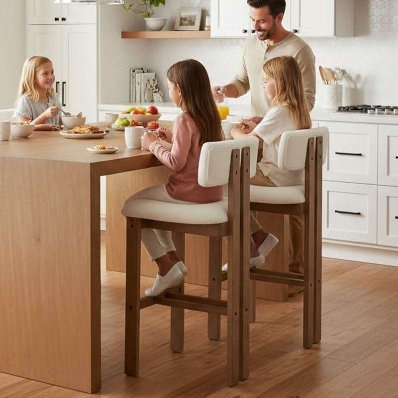DUOMAY Modern Bar Stools Set of 2, 30'' Counter Height Bar Stools with Back & Solid Wood Legs, Modern Wood Barstools with Sherpa Upholstered Seat for Kitchen Island Homebar, White - Image 5