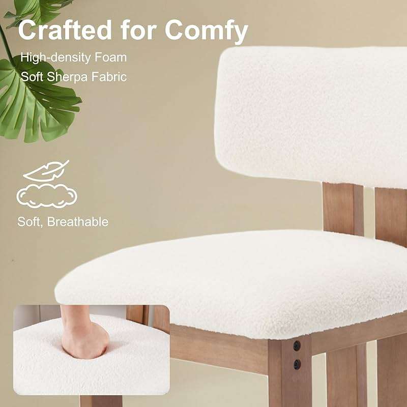 DUOMAY Modern Bar Stools Set of 2, 30'' Counter Height Bar Stools with Back & Solid Wood Legs, Modern Wood Barstools with Sherpa Upholstered Seat for Kitchen Island Homebar, White - Image 6