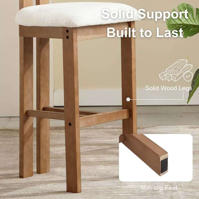 DUOMAY Modern Bar Stools Set of 2, 30'' Counter Height Bar Stools with Back & Solid Wood Legs, Modern Wood Barstools with Sherpa Upholstered Seat for Kitchen Island Homebar, White - Image 8