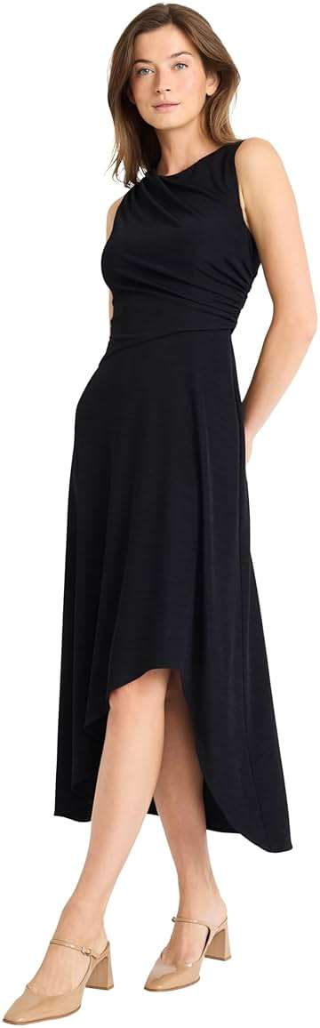 Maggy London Women's Sleeveless Midi Dress - Draped Bodice, High-Low Hem, Elegant A-line Silhouette - Image 2