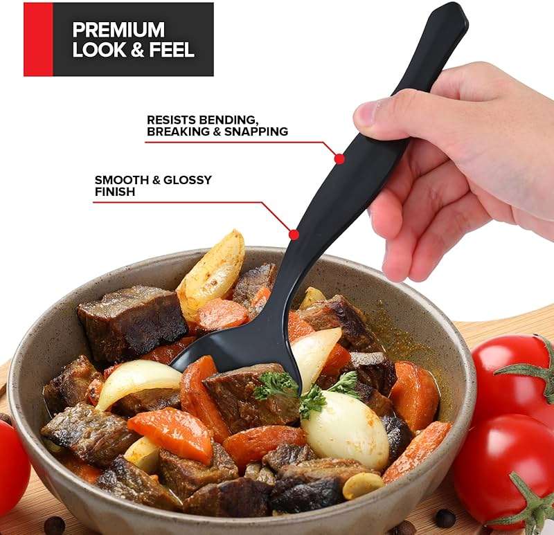 12 Count Disposable Black Plastic Serving Utensils for Catering, Weddings, Holiday Parties and More, Large Plastic Spoons for Buffet, Stock Your Home - Image 4
