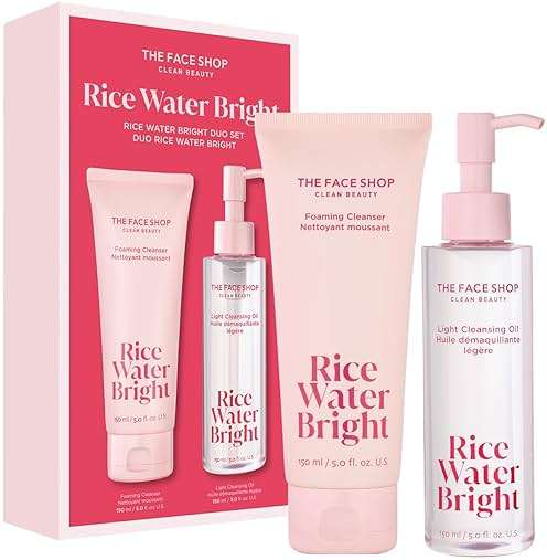 The Face Shop Rice Water Bright Double Cleansing Duo Set with Ceramide, Korean Skin Care, Gentle Face Wash & Pore Control Cleansing Oil, Hydrating, Moisturizing, Vegan Facial Cleanser, Makeup Remover - Image 1