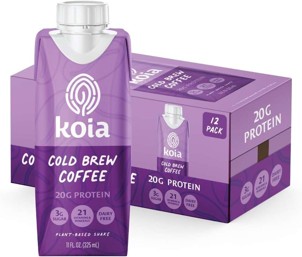 Koia Plant Based Protein Shake, Cold Brew Coffee, 20g Protein, 3g Sugar, 6g Prebiotic Fiber, 21 Vitamins & Minerals, Meal Replacement Drinks, Dairy-Free, Gluten-Free, Non-GMO, 11 Fl Oz (Pack of 12) - Image 1