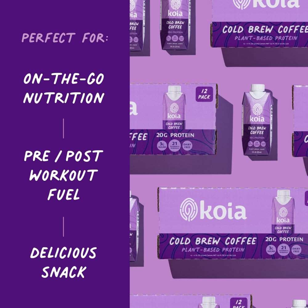 Koia Plant Based Protein Shake, Cold Brew Coffee, 20g Protein, 3g Sugar, 6g Prebiotic Fiber, 21 Vitamins & Minerals, Meal Replacement Drinks, Dairy-Free, Gluten-Free, Non-GMO, 11 Fl Oz (Pack of 12) - Image 5
