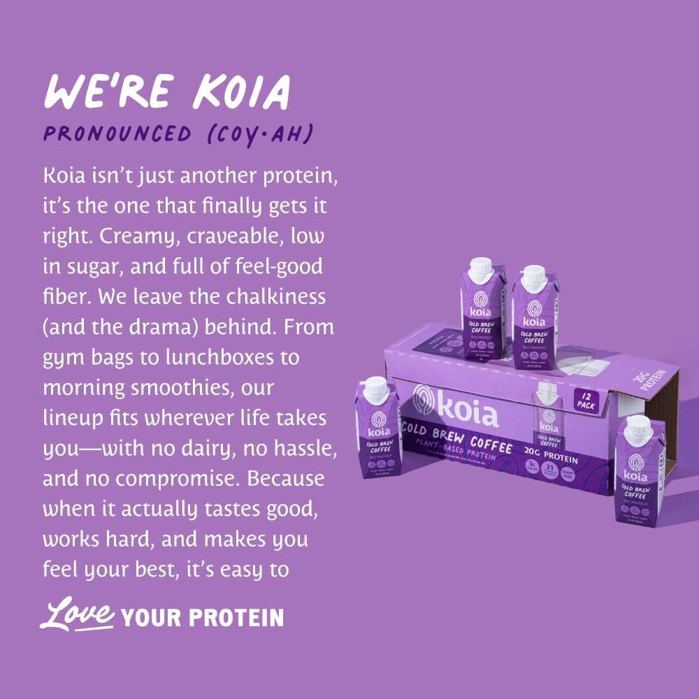 Koia Plant Based Protein Shake, Cold Brew Coffee, 20g Protein, 3g Sugar, 6g Prebiotic Fiber, 21 Vitamins & Minerals, Meal Replacement Drinks, Dairy-Free, Gluten-Free, Non-GMO, 11 Fl Oz (Pack of 12) - Image 9