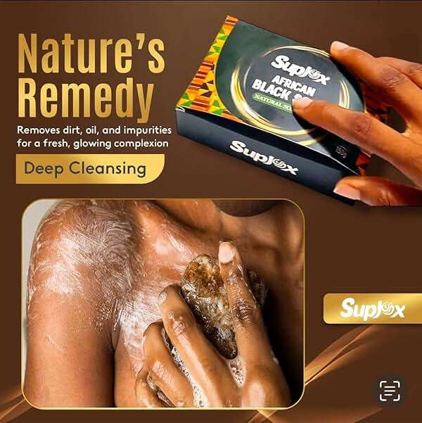 Suplox African Black Soap Bar – African Soap for oily Skin, Ghana Black Face & Body Wash | Face and Body moisturizing cleanser 1 Count. - Image 3