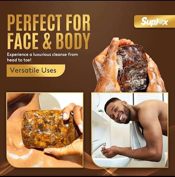 Suplox African Black Soap Bar – African Soap for oily Skin, Ghana Black Face & Body Wash | Face and Body moisturizing cleanser 1 Count. - Image 4