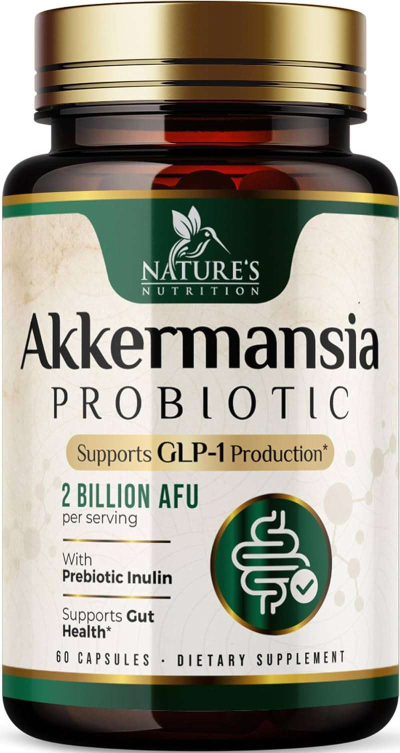 Akkermansia Gut Health Supplement - Premium Akkermansia Probiotic With Prebiotic Fiber - Akkermansia Muciniphila 2 Billion AFU Per Serving - GLP-1 Support for Women & Men, Bottled USA - 60 Capsules - Image 1