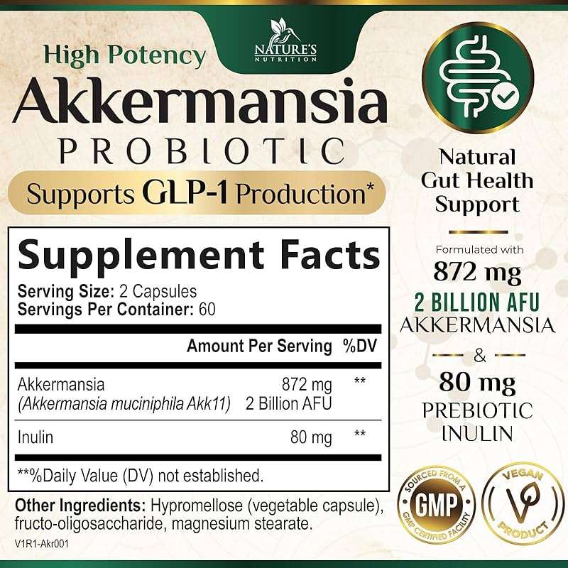 Akkermansia Gut Health Supplement - Premium Akkermansia Probiotic With Prebiotic Fiber - Akkermansia Muciniphila 2 Billion AFU Per Serving - GLP-1 Support for Women & Men, Bottled USA - 120 Capsules - Image 2