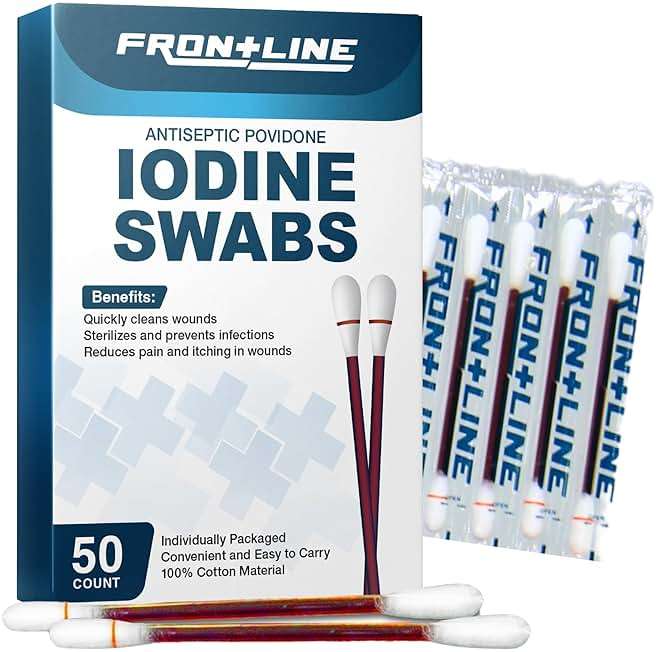 FrontLine Povidone Iodine Swabs, 10% More Iodine Antiseptic Solution, Cotton Swabsticks for Wound Care, Nasal Cleansing, First Aid & Medical Supplies, Individually Wrapped Box of 50 - Image 9
