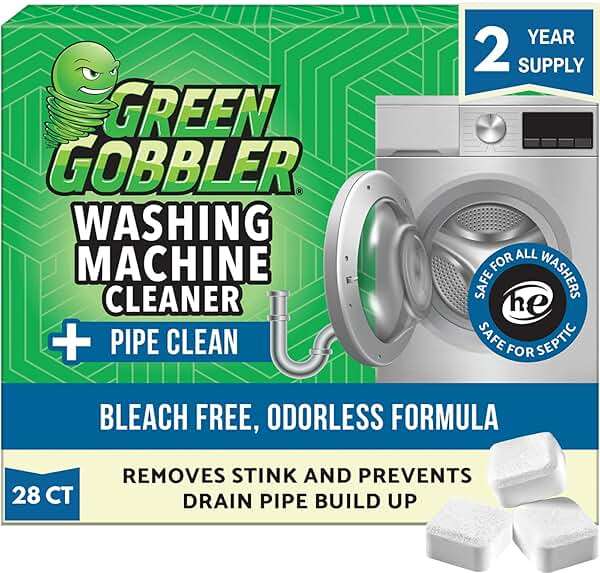 Green Gobbler Premium Washing Machine Cleaner & Deodorizer Tablets with Pipe, Drain & Hose Clean Technology | Front & Top Load Washers | 28 Count - Image 1