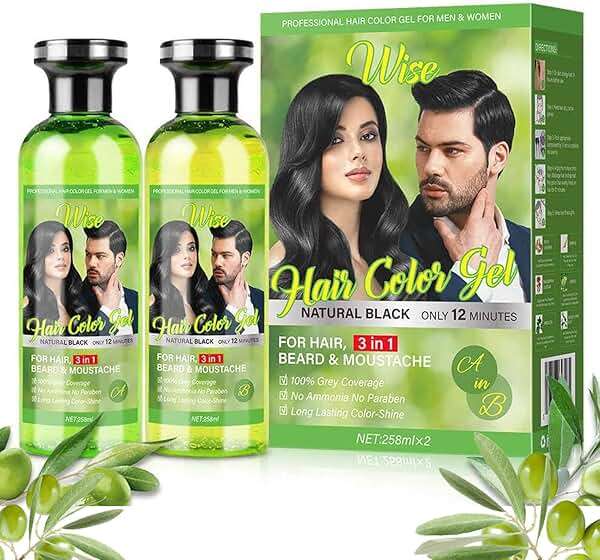 3 in 1 Natural Hair Color Gel – A&B Formula, Semi-Permanent Black Hair Dye for Gray Coverage, Beard & Moustache, Plant-Based with Olive Extract, Long-Lasting Shine, 500ml x 2 (Natural Black) - Image 1