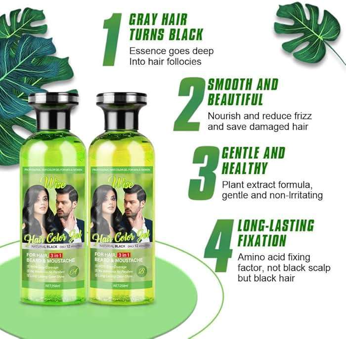 3 in 1 Natural Hair Color Gel – A&B Formula, Semi-Permanent Black Hair Dye for Gray Coverage, Beard & Moustache, Plant-Based with Olive Extract, Long-Lasting Shine, 500ml x 2 (Natural Black) - Image 2