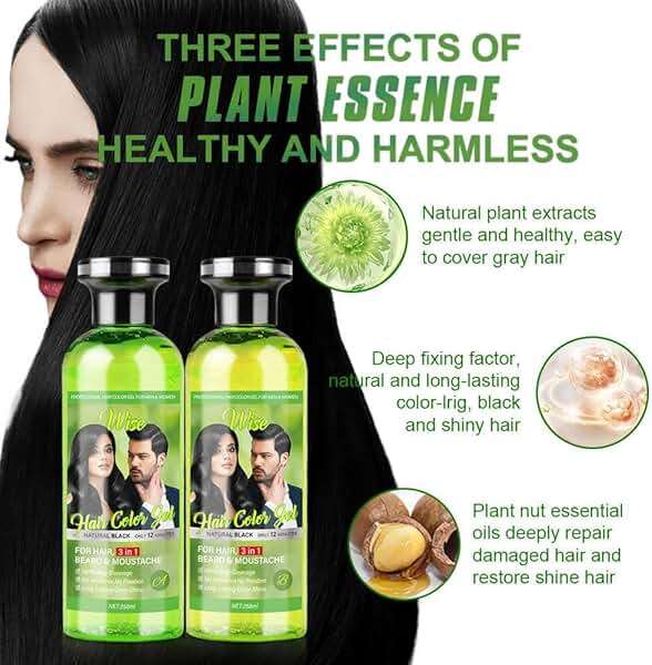 3 in 1 Natural Hair Color Gel – A&B Formula, Semi-Permanent Black Hair Dye for Gray Coverage, Beard & Moustache, Plant-Based with Olive Extract, Long-Lasting Shine, 500ml x 2 (Natural Black) - Image 3