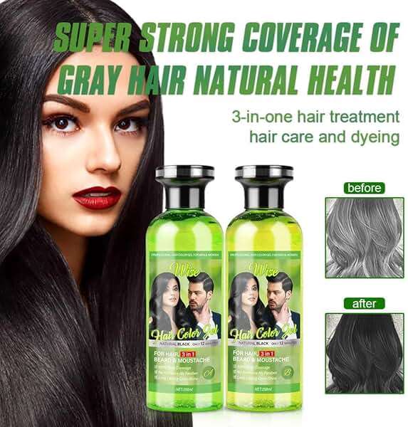 3 in 1 Natural Hair Color Gel – A&B Formula, Semi-Permanent Black Hair Dye for Gray Coverage, Beard & Moustache, Plant-Based with Olive Extract, Long-Lasting Shine, 500ml x 2 (Natural Black) - Image 5