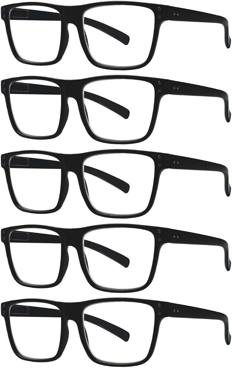 Kerecsen 5 Pack Oversized Reading Glasses Blue Light Blocking Square Large Frame Readers for Men and Women - Image 1