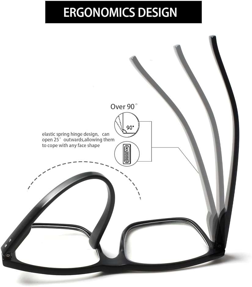 Kerecsen 5 Pack Oversized Reading Glasses Blue Light Blocking Square Large Frame Readers for Men and Women - Image 3