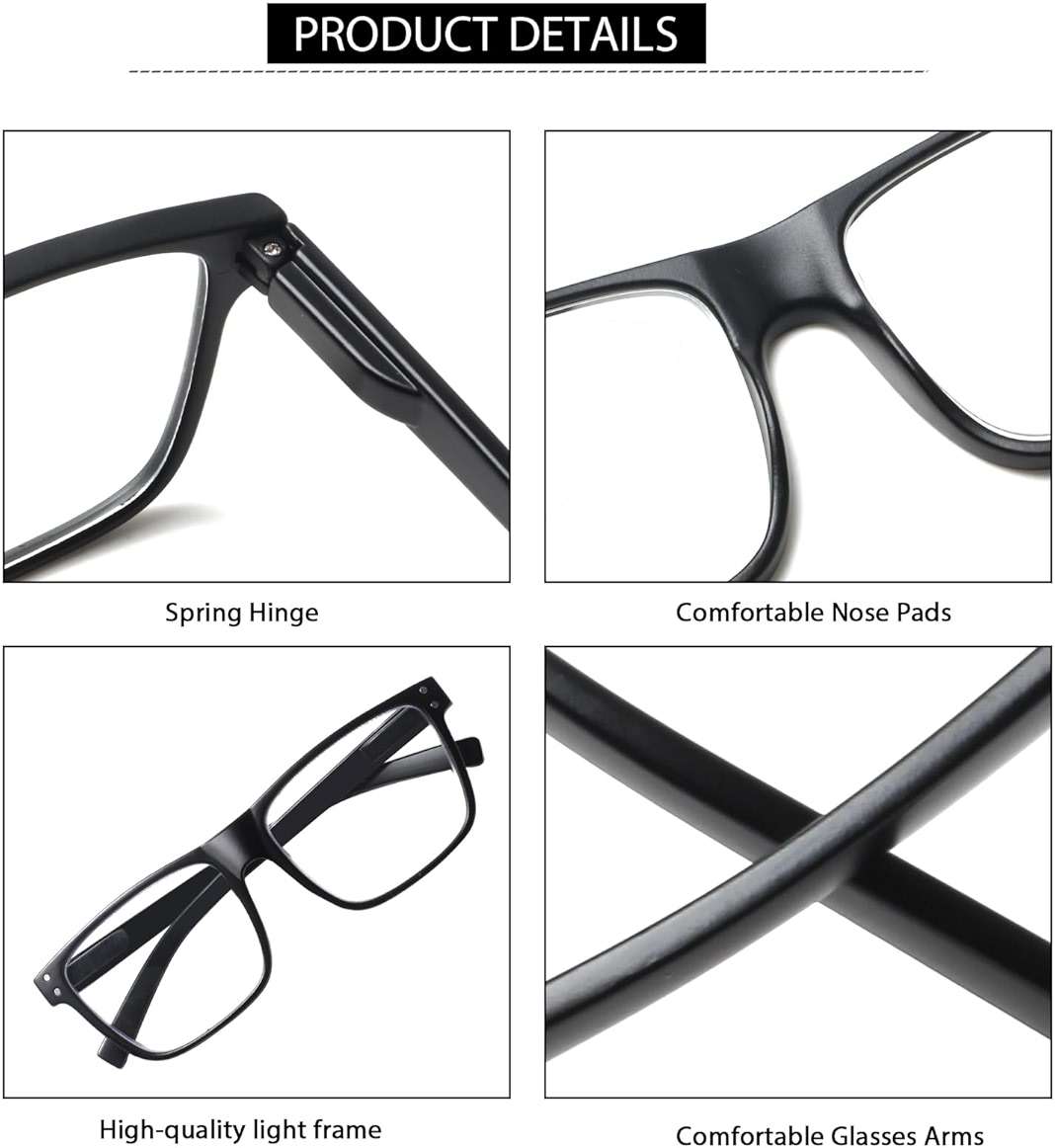 Kerecsen 5 Pack Oversized Reading Glasses Blue Light Blocking Square Large Frame Readers for Men and Women - Image 4