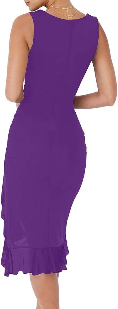 BORIFLORS Women's Sexy Ruched Bodycon Midi Dresses Square Neck Sleeveless Ruffle Hem Club Party Tank Dress - Image 2