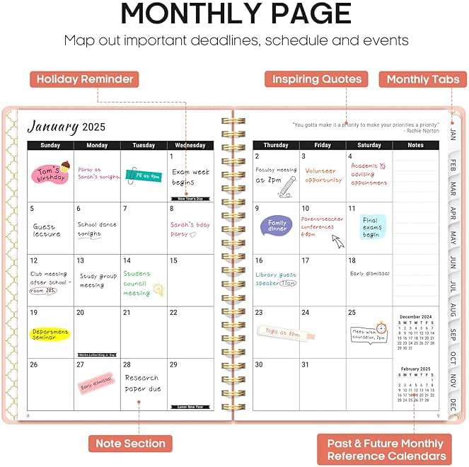 2025 Planner - Weekly and Monthly Planner Spiral Bound, January 2025 - December 2025, Hardcover 2025 Calendar Planner Book with Tabs, Inner Pocket, Perfect for Office Home School Supplies - A5 (6.3" x 8.5"), Pink - Image 4