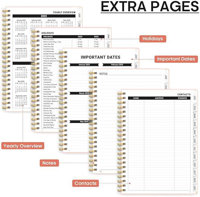 2025 Planner - Weekly and Monthly Planner Spiral Bound, January 2025 - December 2025, Hardcover 2025 Calendar Planner Book with Tabs, Inner Pocket, Perfect for Office Home School Supplies - A5 (6.3" x 8.5"), Pink - Image 6