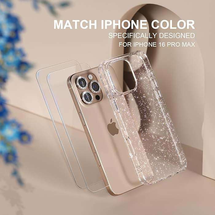 Choiche Compatible for iPhone 16 Pro Max Case Women Phone Case, Cute Bling Sparkly, Military Grade Protection, 3 Diamond Camera Lens Covers, 2 Tempered Glass Protectors, 6.9 inch (Glitter Clear) - Image 2