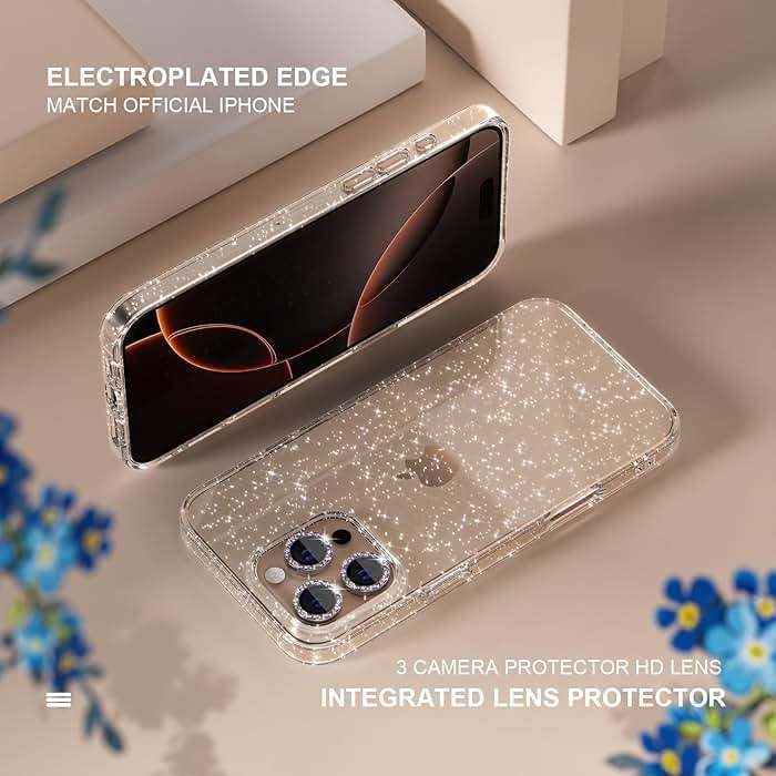 Choiche Compatible for iPhone 16 Pro Max Case Women Phone Case, Cute Bling Sparkly, Military Grade Protection, 3 Diamond Camera Lens Covers, 2 Tempered Glass Protectors, 6.9 inch (Glitter Clear) - Image 5