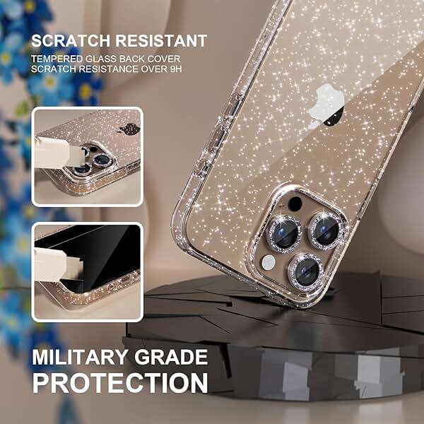 Choiche Compatible for iPhone 16 Pro Max Case Women Phone Case, Cute Bling Sparkly, Military Grade Protection, 3 Diamond Camera Lens Covers, 2 Tempered Glass Protectors, 6.9 inch (Glitter Clear) - Image 6