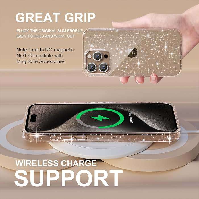 Choiche Compatible for iPhone 16 Pro Max Case Women Phone Case, Cute Bling Sparkly, Military Grade Protection, 3 Diamond Camera Lens Covers, 2 Tempered Glass Protectors, 6.9 inch (Glitter Clear) - Image 7