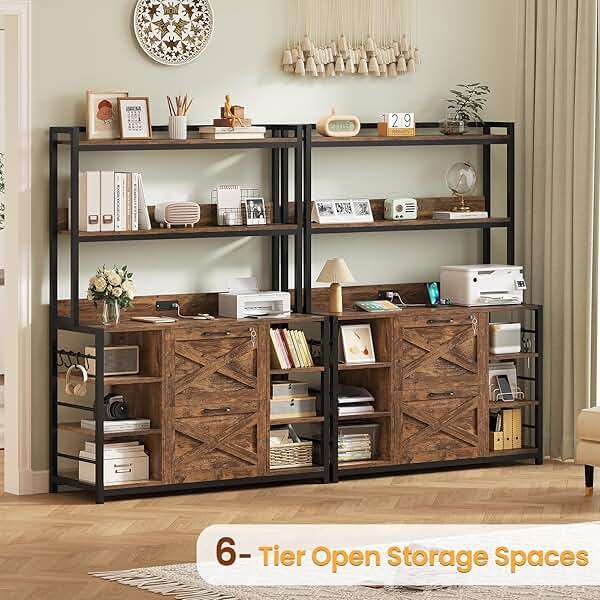 SEDETA File Cabinet, Filing Cabinet fits Legal/Letter/A4 Size, 2 Drawer Filing Cabinets for Home Office with Lock, Power Strip and Open Storage Shelves, Rustic Brown - Image 3