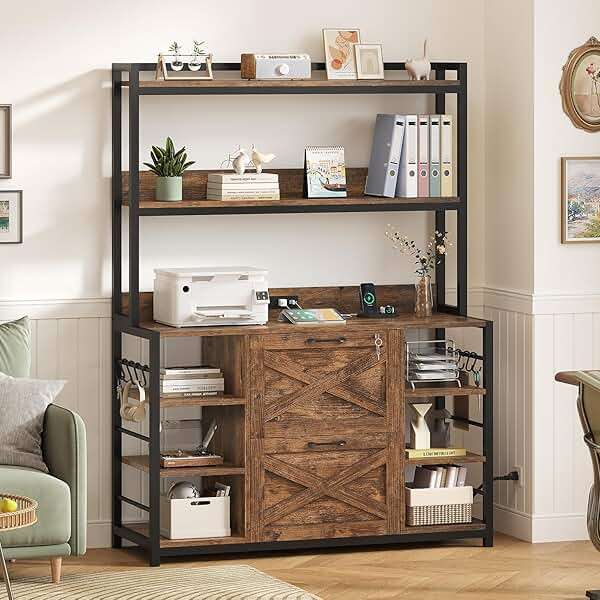 SEDETA File Cabinet, Filing Cabinet fits Legal/Letter/A4 Size, 2 Drawer Filing Cabinets for Home Office with Lock, Power Strip and Open Storage Shelves, Rustic Brown - Image 7