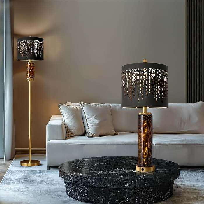 Oneach 63.75" Floor Lamp for Living Room, Modern Gold Lamp with LED Leopard Glass Night Light, Vintage Standing Lamp, Black Lampshade, Unique Luxury Tall Lamp for Bedroom Home Office(Bulb Included) - Image 8