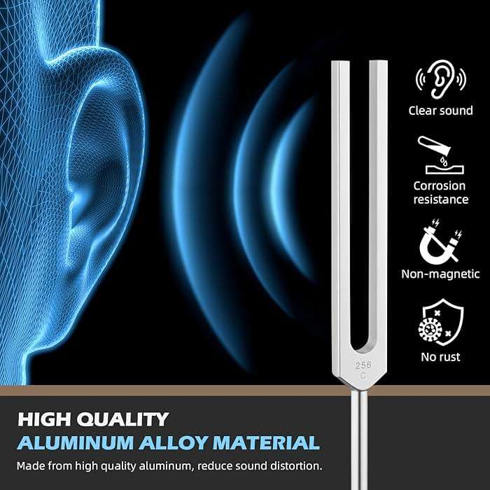 Hugbow Tuning Forks for Healing, Aluminum Alloy Tuning Fork 128Hz, 136.1Hz, 256Hz, 384Hz, Hockey Puck Activator & feet, Weighted & Unweighted Tuning Fork Set with Vegan Leather Pouch - Image 3