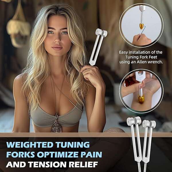 Hugbow Tuning Forks for Healing, Aluminum Alloy Tuning Fork 128Hz, 136.1Hz, 256Hz, 384Hz, Hockey Puck Activator & feet, Weighted & Unweighted Tuning Fork Set with Vegan Leather Pouch - Image 4