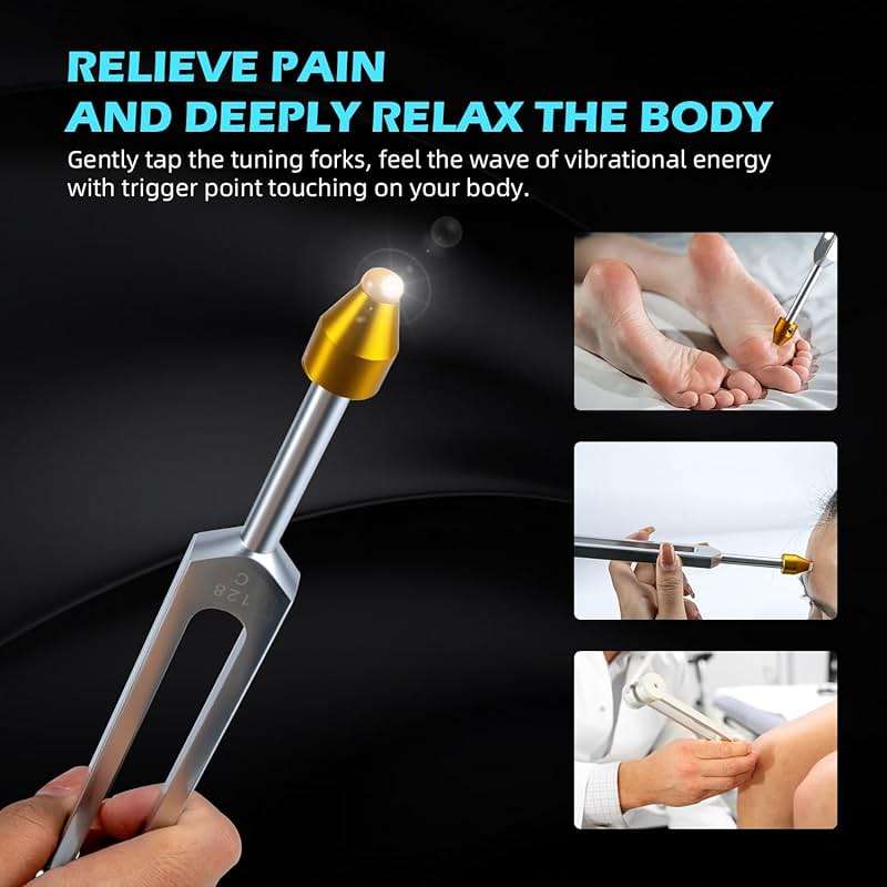 Hugbow Tuning Forks for Healing, Aluminum Alloy Tuning Fork 128Hz, 136.1Hz, 256Hz, 384Hz, Hockey Puck Activator & feet, Weighted & Unweighted Tuning Fork Set with Vegan Leather Pouch - Image 5