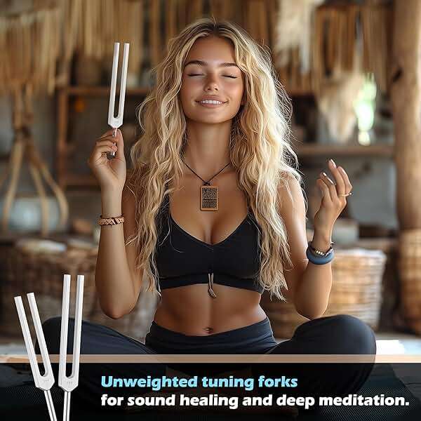 Hugbow Tuning Forks for Healing, Aluminum Alloy Tuning Fork 128Hz, 136.1Hz, 256Hz, 384Hz, Hockey Puck Activator & feet, Weighted & Unweighted Tuning Fork Set with Vegan Leather Pouch - Image 7