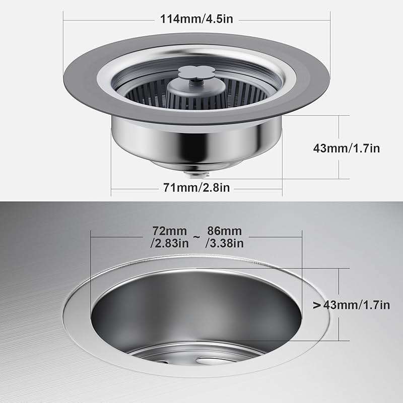 XLMSPORTS 3 in 1 Kitchen Sink Drain Strainer and Stopper, 304 Stainless Steel Pop-up Anti-Clogging Basket Strainer, Fast Drainage Kitchen Sink Plug for Standard 3-1/2" Drain Hole - Image 2