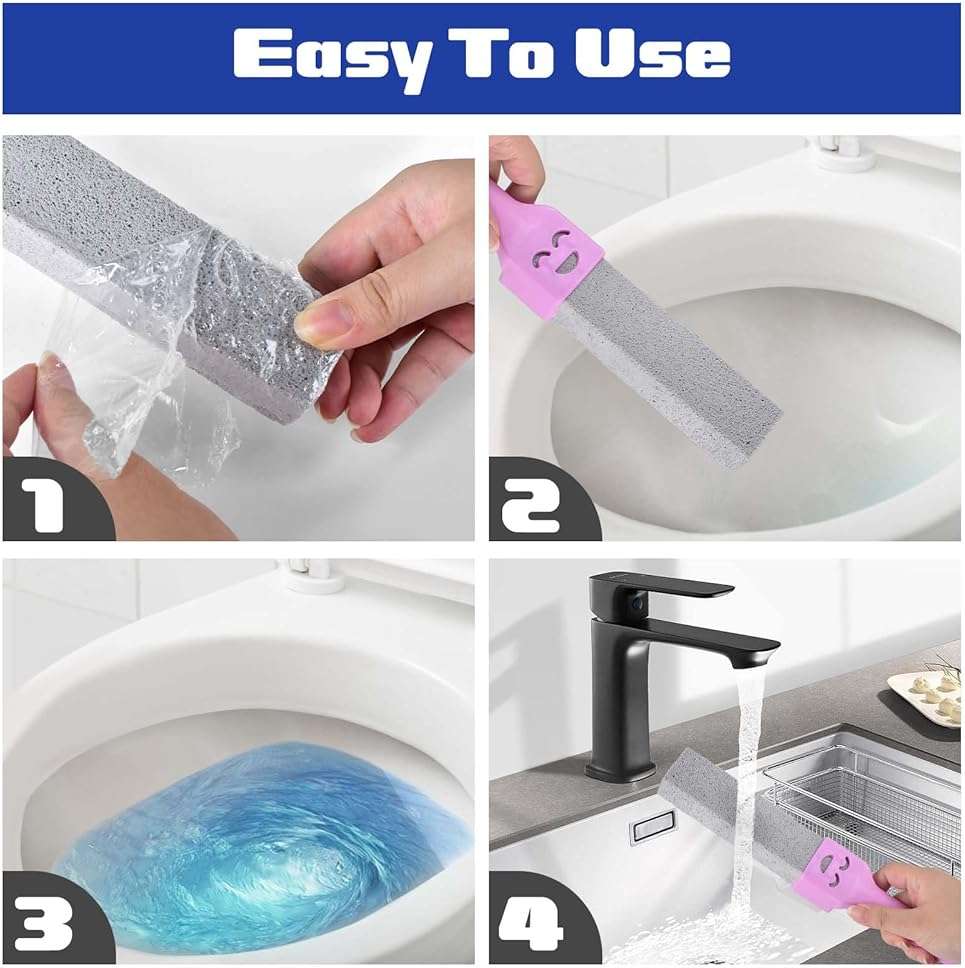 CONLI 8 Pack Pumice Stone Toilet Bowl Cleaner, Toilet Pumice Stone with Handle Remove Toilet Bowl Hard Water Rings Suitable for Cleaning Toilet Bathroom Kitchen Sink Grill - Image 5