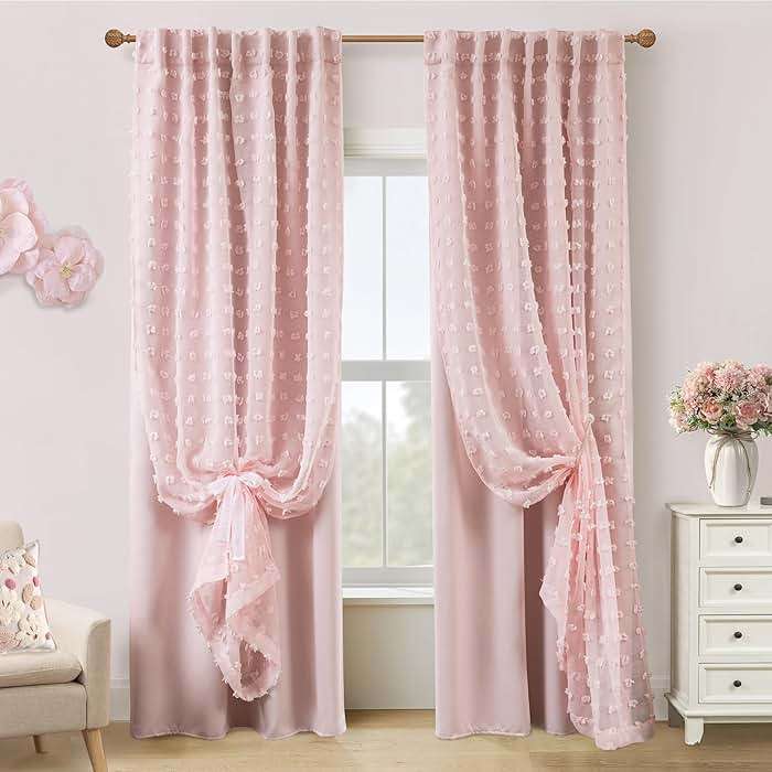 Cottage Core Whimsical Curtains,Pink Fairy Blackout Cottagecore Fancy Curtains for Living Room Bedroom 96 Inches Long - Image 1