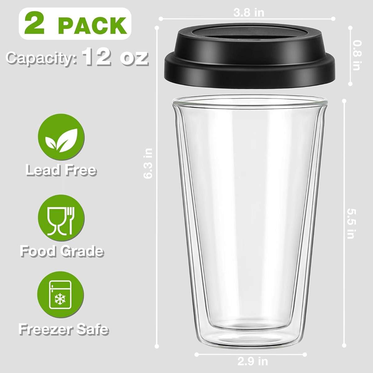 Qipecedm 2 Pack Double Walled Insulated Coffee Mugs with Silicone Lids, 12 OZ Reusable Coffee Cups, Cappuccino, Tea, Latte, Iced Coffee Cups, Travel Mugs, Heat Resistant - Image 2