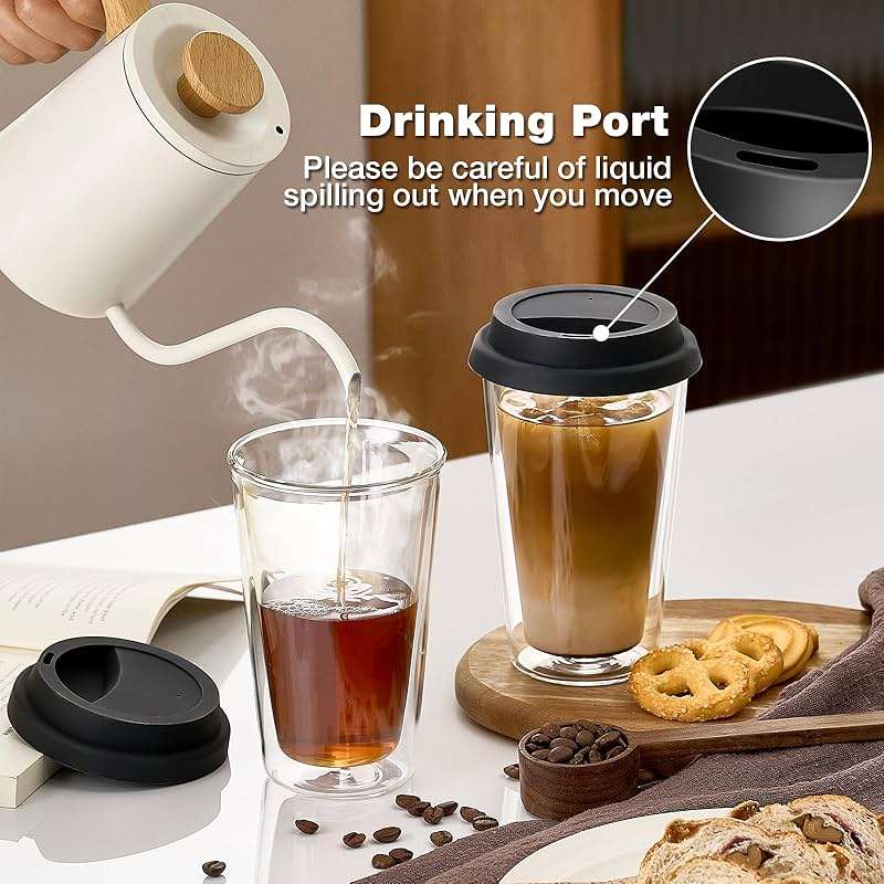Qipecedm 2 Pack Double Walled Insulated Coffee Mugs with Silicone Lids, 12 OZ Reusable Coffee Cups, Cappuccino, Tea, Latte, Iced Coffee Cups, Travel Mugs, Heat Resistant - Image 4