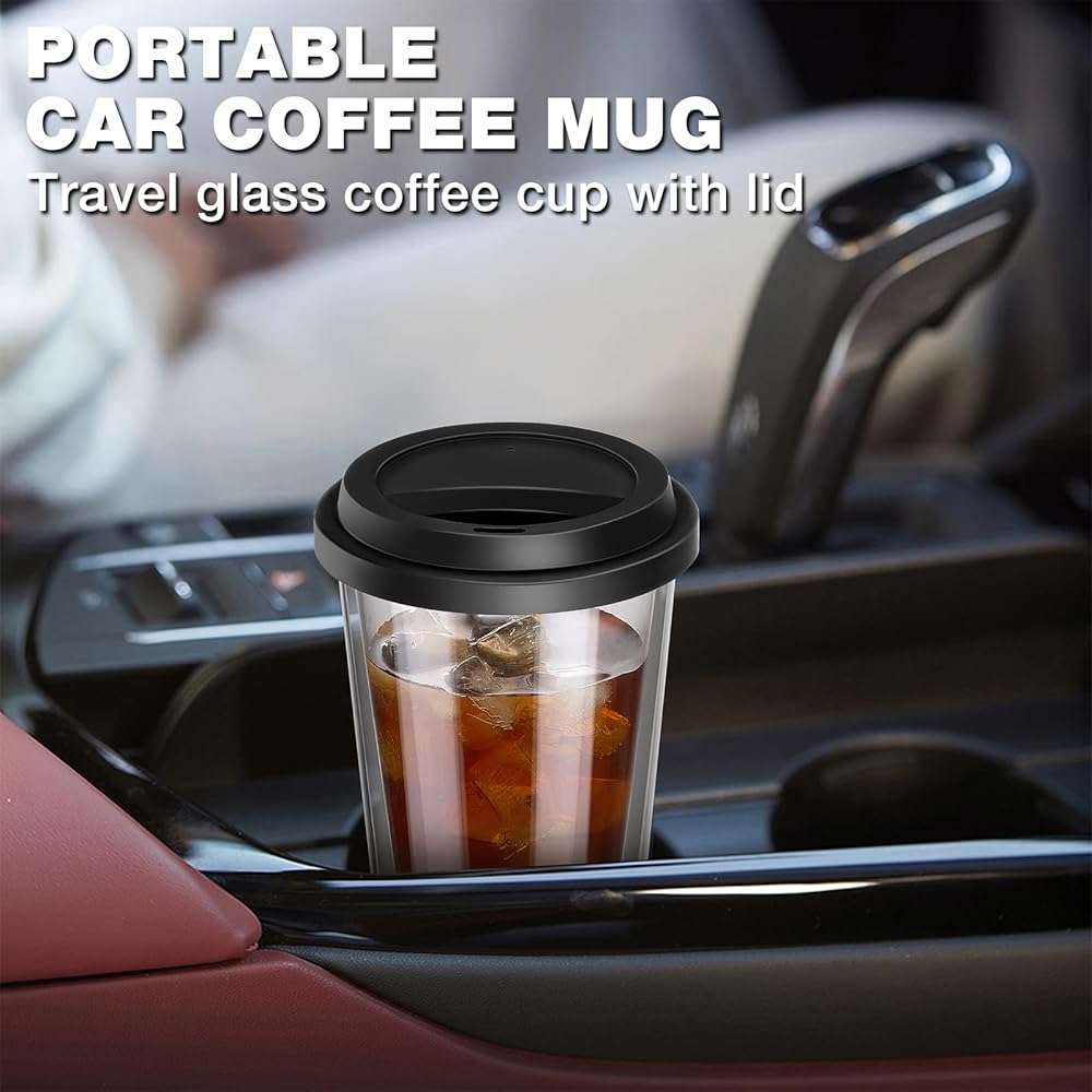 Qipecedm 2 Pack Double Walled Insulated Coffee Mugs with Silicone Lids, 12 OZ Reusable Coffee Cups, Cappuccino, Tea, Latte, Iced Coffee Cups, Travel Mugs, Heat Resistant - Image 7