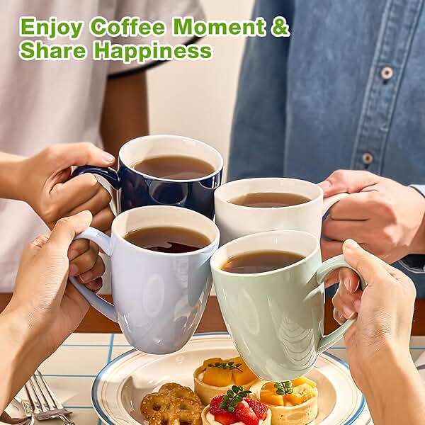 Porcelain Coffee Mugs Set of 6, 13 Ounce Coffee Cups with Handle, Ceramic Tea Mugs for Latte, Hot Tea, Cappuccino, Mocha, Cocoa, Blue Assorted Colors Mug Gift Set, Dishwasher and Microwave Safe - Image 3