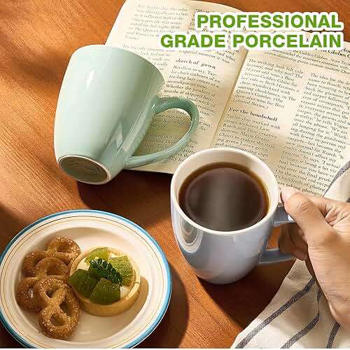 Porcelain Coffee Mugs Set of 6, 13 Ounce Coffee Cups with Handle, Ceramic Tea Mugs for Latte, Hot Tea, Cappuccino, Mocha, Cocoa, Blue Assorted Colors Mug Gift Set, Dishwasher and Microwave Safe - Image 5